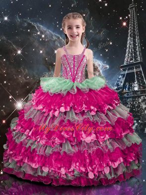 Multi-color Straps Neckline Beading and Ruffled Layers Evening Gowns Sleeveless Lace Up