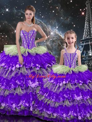 Sweetheart Sleeveless Organza Sweet 16 Quinceanera Dress Beading and Ruffles Lace Up