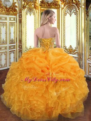 Exceptional Orange Lace Up 15 Quinceanera Dress Beading and Ruffles Sleeveless Floor Length
