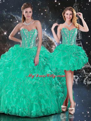 Fashion Floor Length Turquoise Quinceanera Gown Sweetheart Sleeveless Lace Up