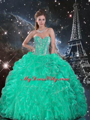 Fashion Floor Length Turquoise Quinceanera Gown Sweetheart Sleeveless Lace Up