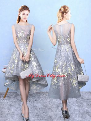 Grey Scoop Zipper Pattern Bridesmaids Dress Sleeveless