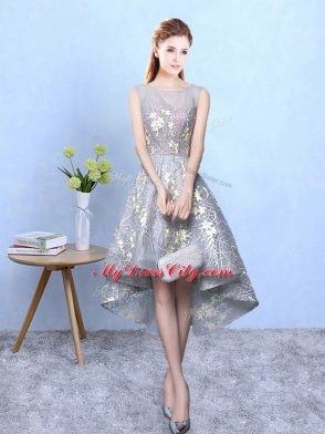 Grey Scoop Zipper Pattern Bridesmaids Dress Sleeveless