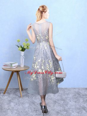 Grey Scoop Zipper Pattern Bridesmaids Dress Sleeveless