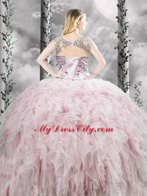 Tulle Sleeveless Floor Length Ball Gown Prom Dress and Ruffles