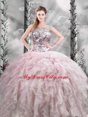 Tulle Sleeveless Floor Length Ball Gown Prom Dress and Ruffles