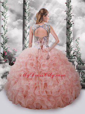 Scoop Sleeveless Organza Sweet 16 Quinceanera Dress Beading and Ruffles Lace Up