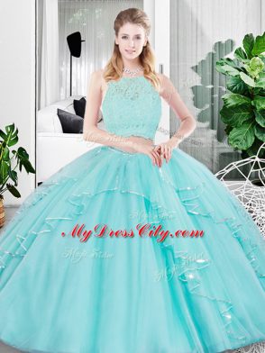 Beauteous Tulle Sleeveless Floor Length 15 Quinceanera Dress and Lace and Ruffled Layers