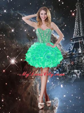 Sleeveless Organza Floor Length Lace Up Vestidos de Quinceanera in Turquoise with Beading and Ruffles