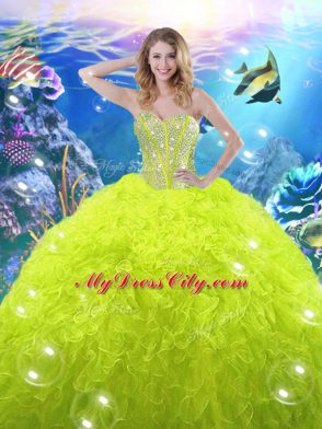 Floor Length Yellow Green 15 Quinceanera Dress Sweetheart Sleeveless Lace Up