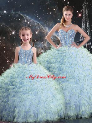Vintage Sleeveless Lace Up Floor Length Beading and Ruffles 15th Birthday Dress