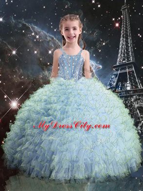 Vintage Sleeveless Lace Up Floor Length Beading and Ruffles 15th Birthday Dress