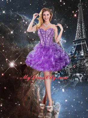 Best Eggplant Purple Three Pieces Organza Sweetheart Sleeveless Beading Floor Length Lace Up Sweet 16 Dresses
