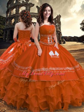 Sleeveless Zipper Floor Length Embroidery and Ruffled Layers Vestidos de Quinceanera