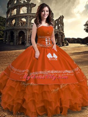 Sleeveless Zipper Floor Length Embroidery and Ruffled Layers Vestidos de Quinceanera