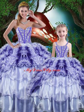 Multi-color Ball Gowns Beading and Ruffles and Ruffled Layers Quinceanera Dress Lace Up Organza Sleeveless Floor Length