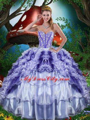 Multi-color Ball Gowns Beading and Ruffles and Ruffled Layers Quinceanera Dress Lace Up Organza Sleeveless Floor Length