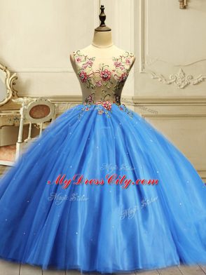 Baby Blue Quince Ball Gowns Military Ball and Sweet 16 and Quinceanera with Appliques and Sequins Scoop Sleeveless Lace Up