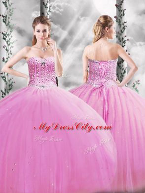 Glorious Ball Gowns Quinceanera Gowns Lilac Sweetheart Tulle Sleeveless Floor Length Lace Up