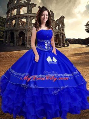 Chic Sleeveless Embroidery and Ruffled Layers Zipper Quinceanera Dresses