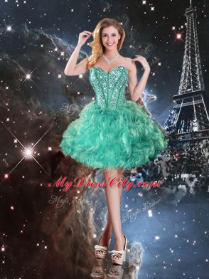 Turquoise Sweet 16 Dress Military Ball and Sweet 16 and Quinceanera with Beading and Ruffles Sweetheart Sleeveless Lace Up