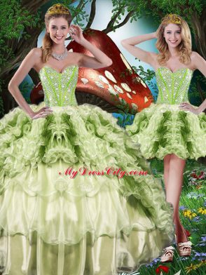 Multi-color Ball Gowns Beading and Ruffles and Ruffled Layers Sweet 16 Dress Lace Up Organza Sleeveless Floor Length