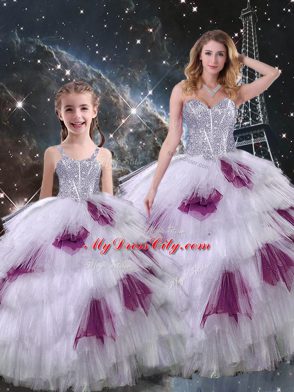 Organza Sweetheart Sleeveless Lace Up Beading and Ruffled Layers Quinceanera Gowns in Multi-color