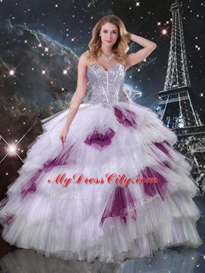 Organza Sweetheart Sleeveless Lace Up Beading and Ruffled Layers Quinceanera Gowns in Multi-color