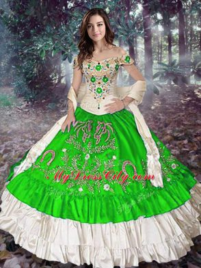 Smart 15th Birthday Dress Military Ball and Sweet 16 and Quinceanera with Embroidery and Ruffled Layers Off The Shoulder Sleeveless Lace Up