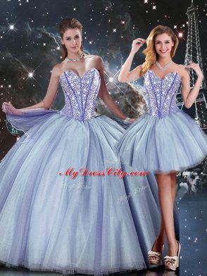 Noble Tulle Sweetheart Sleeveless Lace Up Beading Quinceanera Dresses in Blue