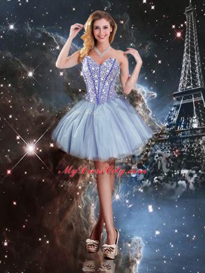 Noble Tulle Sweetheart Sleeveless Lace Up Beading Quinceanera Dresses in Blue