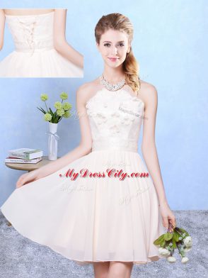 Romantic Baby Pink Court Dresses for Sweet 16 Wedding Party with Lace Halter Top Sleeveless Lace Up