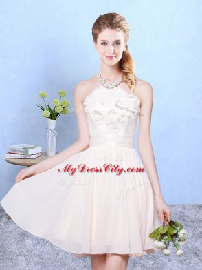 Romantic Baby Pink Court Dresses for Sweet 16 Wedding Party with Lace Halter Top Sleeveless Lace Up