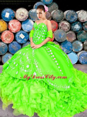 Best Sweetheart Sleeveless Brush Train Lace Up Quinceanera Gowns Organza