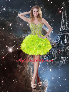 Yellow Green Sleeveless Floor Length Beading and Ruffles Lace Up Sweet 16 Dresses