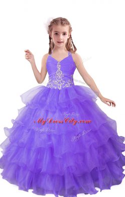 Best Lilac Zipper V-neck Beading and Ruffled Layers Party Dresses Organza Sleeveless