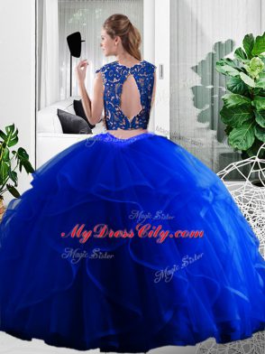 Fantastic Fuchsia Two Pieces Scoop Sleeveless Tulle Floor Length Zipper Lace and Ruffles Sweet 16 Quinceanera Dress