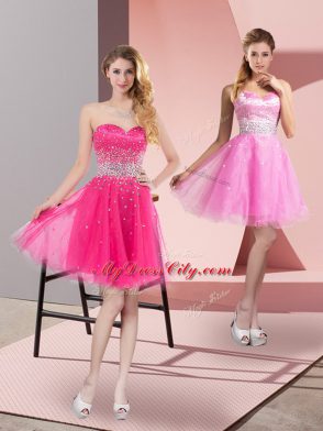 Flare Hot Pink Homecoming Party Dress Prom and Party and Sweet 16 with Beading Sweetheart Sleeveless Zipper