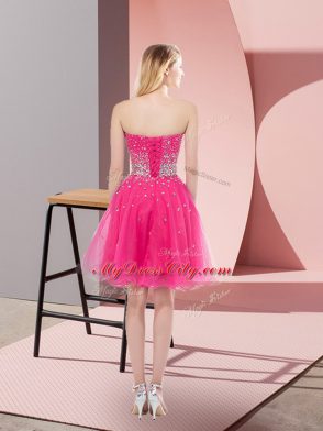 Flare Hot Pink Homecoming Party Dress Prom and Party and Sweet 16 with Beading Sweetheart Sleeveless Zipper