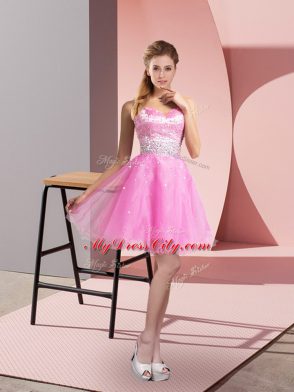 Flare Hot Pink Homecoming Party Dress Prom and Party and Sweet 16 with Beading Sweetheart Sleeveless Zipper