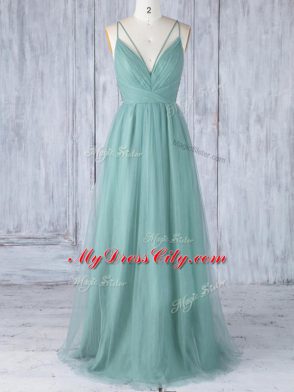 Lovely Floor Length Criss Cross Wedding Party Dress Green for Prom and Party and Wedding Party with Appliques