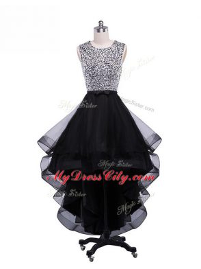 Black Zipper Scoop Beading and Ruffles Evening Dress Tulle Sleeveless
