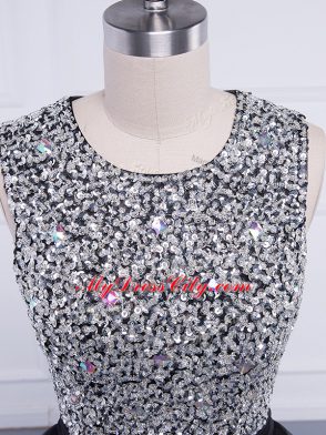 Black Zipper Scoop Beading and Ruffles Evening Dress Tulle Sleeveless