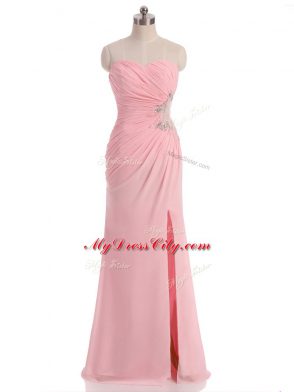 Fashion Sweetheart Sleeveless Side Zipper Prom Gown Baby Pink Chiffon