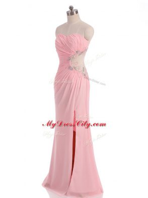 Fashion Sweetheart Sleeveless Side Zipper Prom Gown Baby Pink Chiffon