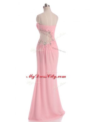 Fashion Sweetheart Sleeveless Side Zipper Prom Gown Baby Pink Chiffon