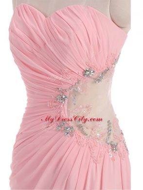 Fashion Sweetheart Sleeveless Side Zipper Prom Gown Baby Pink Chiffon