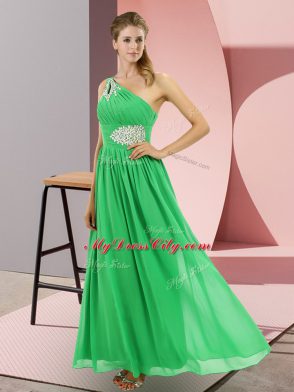 Glamorous Green Empire Beading Prom Evening Gown Lace Up Chiffon Sleeveless Floor Length