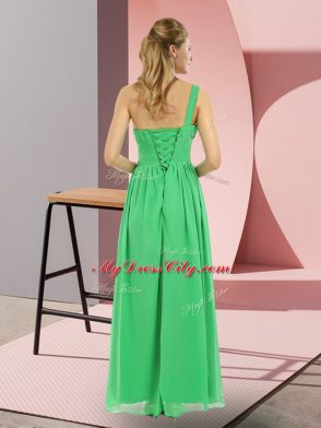 Glamorous Green Empire Beading Prom Evening Gown Lace Up Chiffon Sleeveless Floor Length