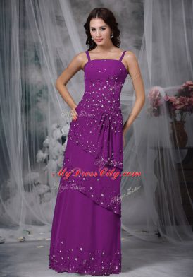 Superior Sleeveless Chiffon Floor Length Zipper Mother of the Bride Dress in Purple with Beading